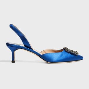 Manolo Blahnik Hangisi Crystal Buckle Slingback Pumps